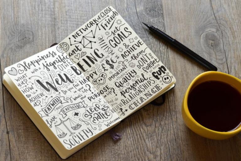 Notebook with wellbeing text