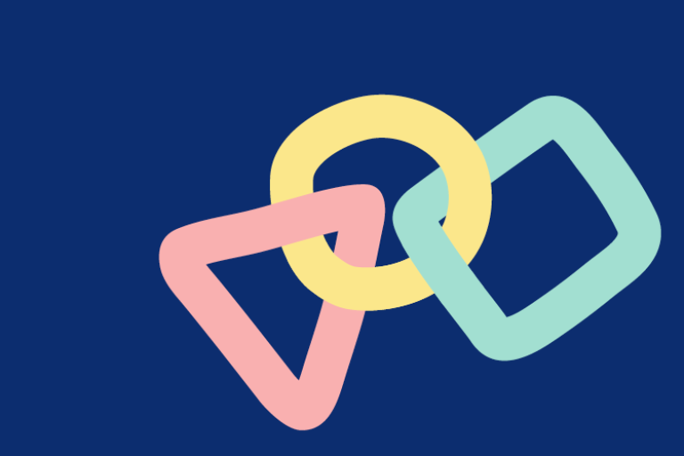 blue background with yellow circle pink triangle and green square