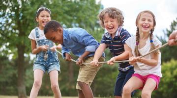 Children playing tug of war